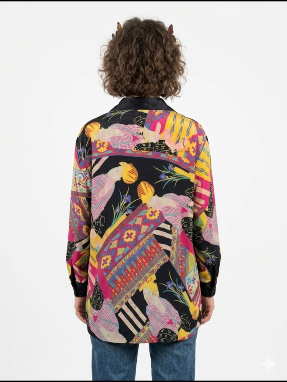 Dana Buchman Black Multi-Color Printed Button-Down Shirt